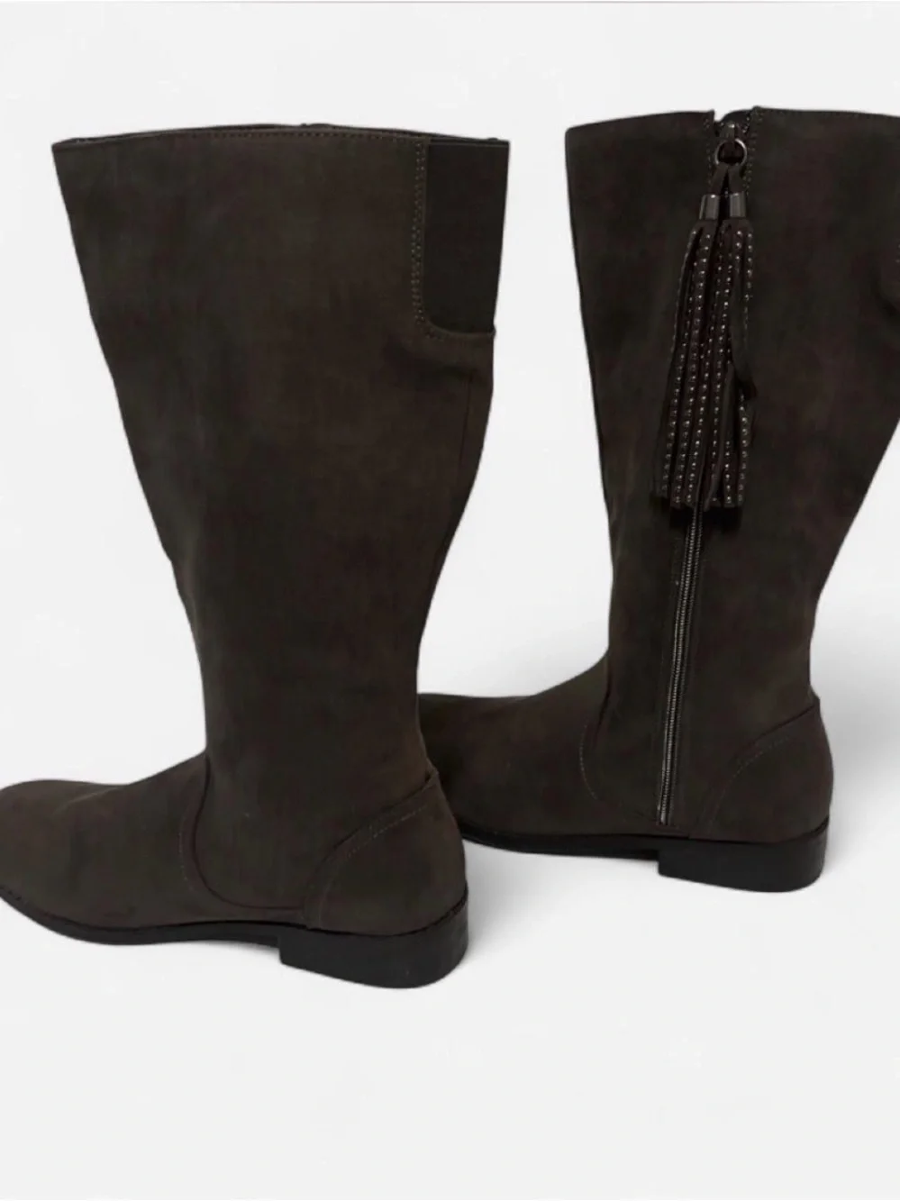Wonder Nation Dark Gray Faux Suede Tall Boots Side Zipper Tassel Detail Size 6